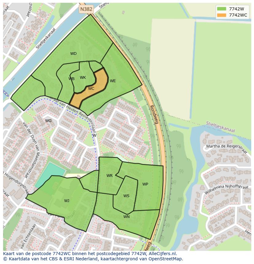 Afbeelding van het postcodegebied 7742 WC op de kaart.