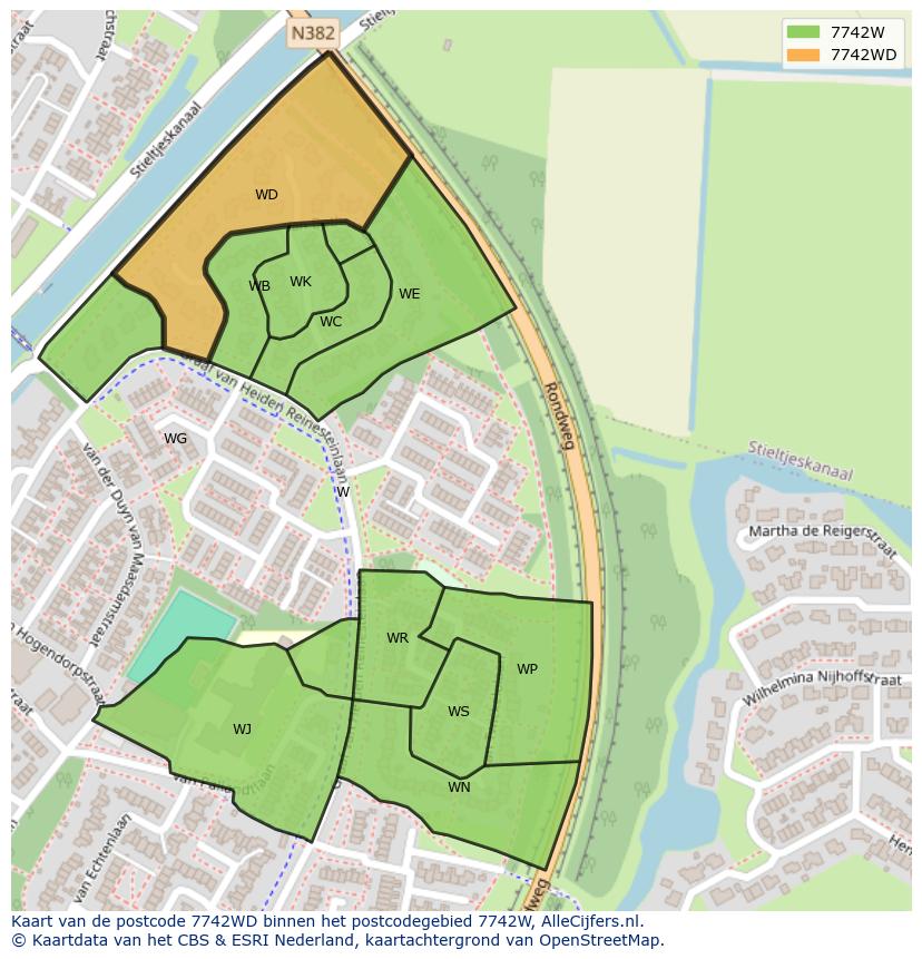 Afbeelding van het postcodegebied 7742 WD op de kaart.