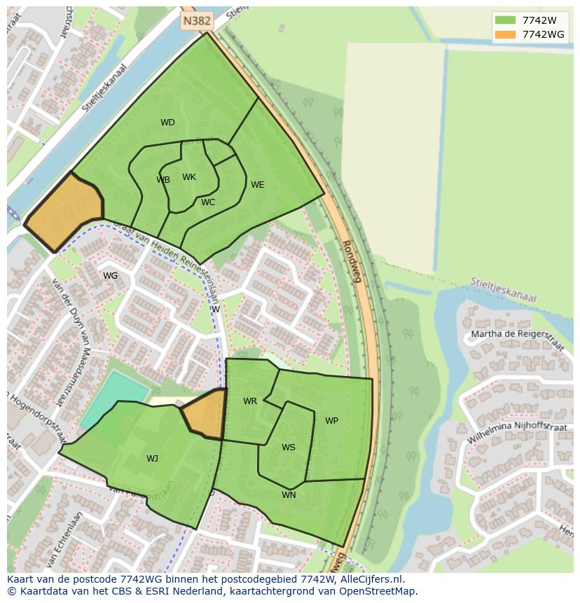 Afbeelding van het postcodegebied 7742 WG op de kaart.