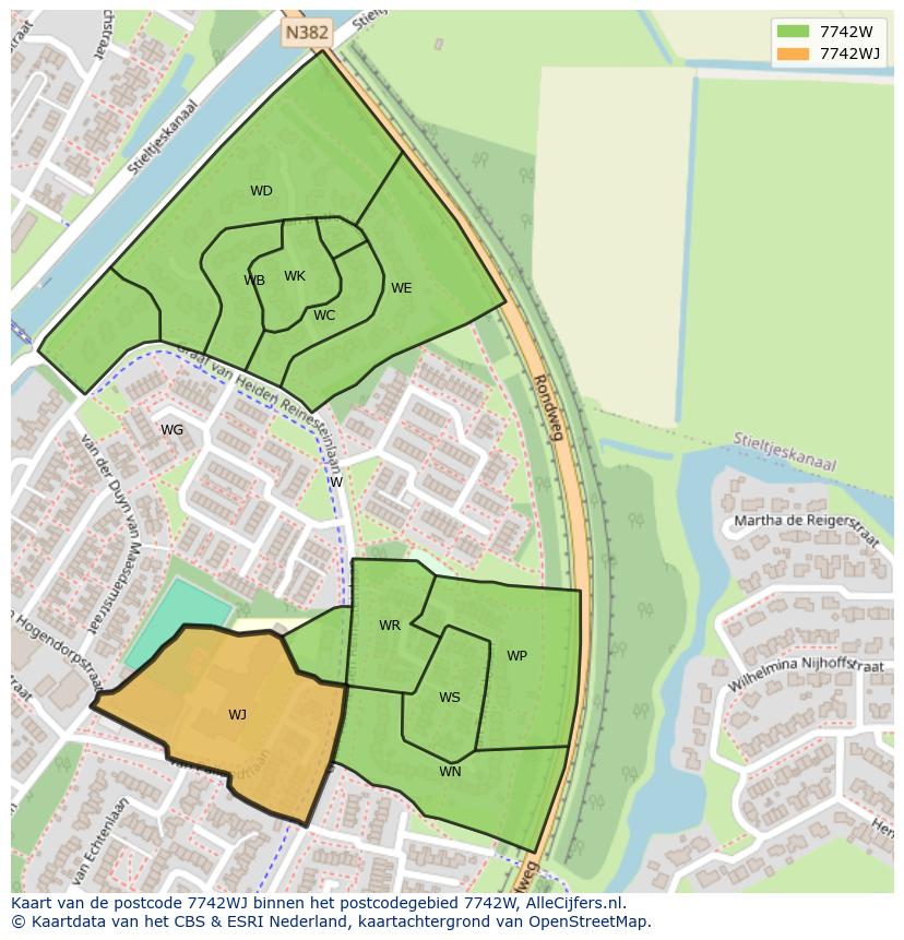 Afbeelding van het postcodegebied 7742 WJ op de kaart.