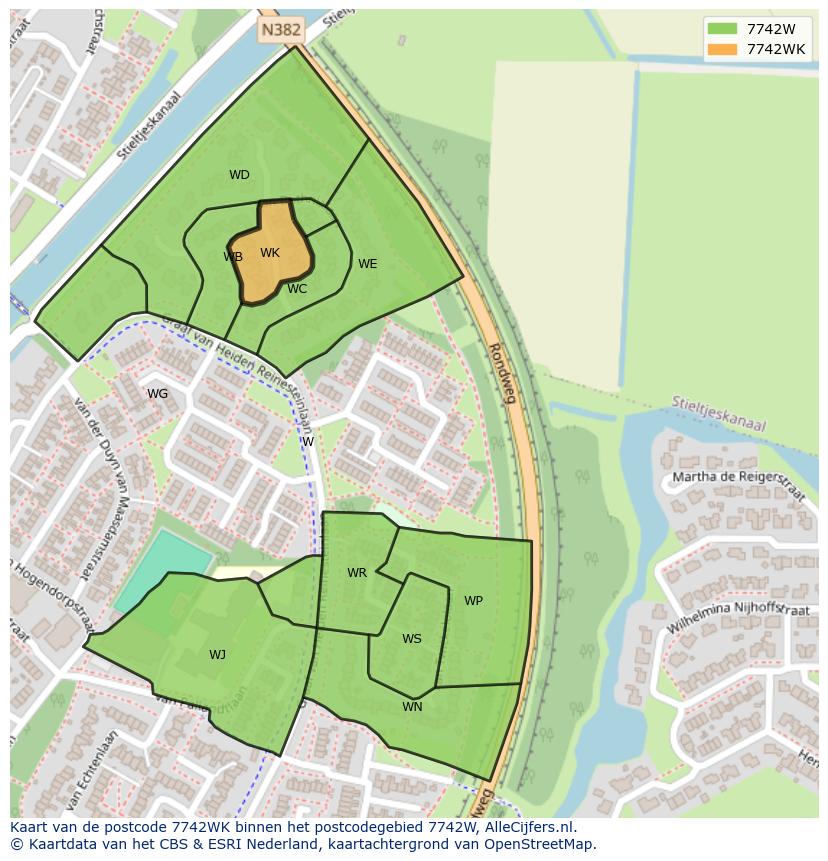 Afbeelding van het postcodegebied 7742 WK op de kaart.