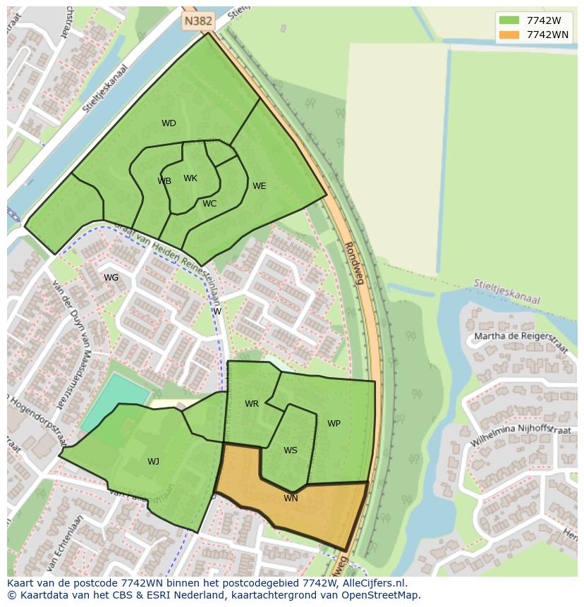 Afbeelding van het postcodegebied 7742 WN op de kaart.