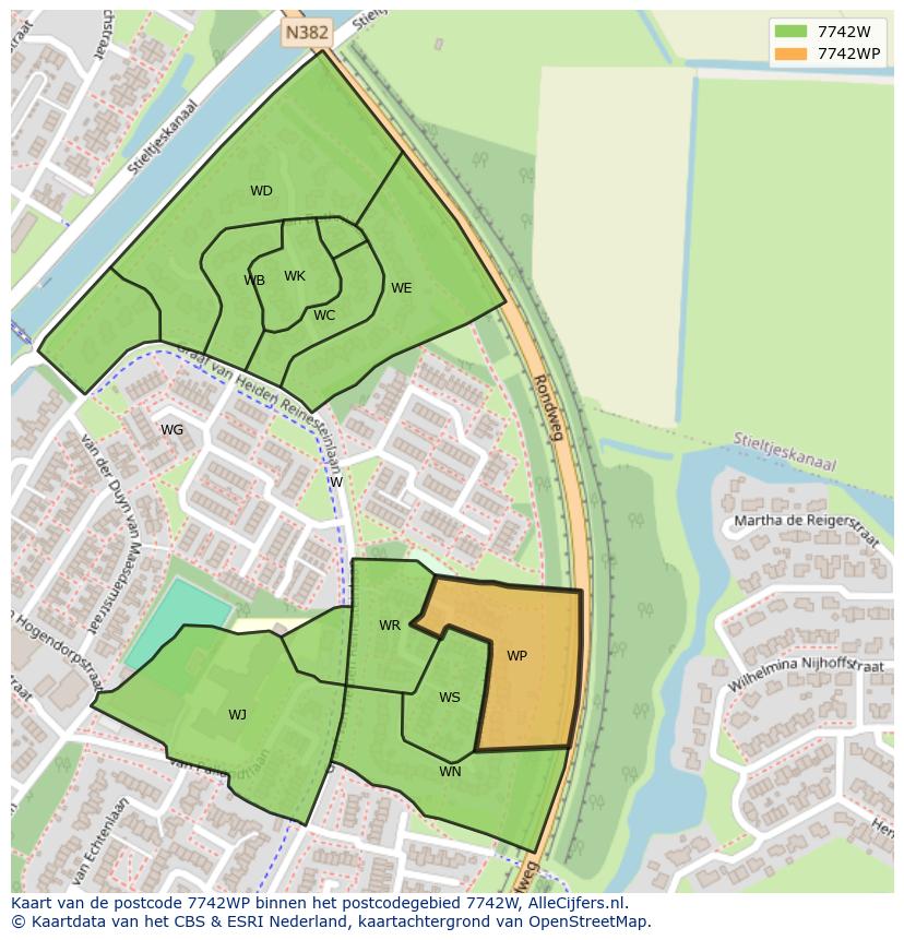 Afbeelding van het postcodegebied 7742 WP op de kaart.