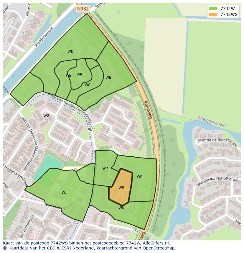 Afbeelding van het postcodegebied 7742 WS op de kaart.