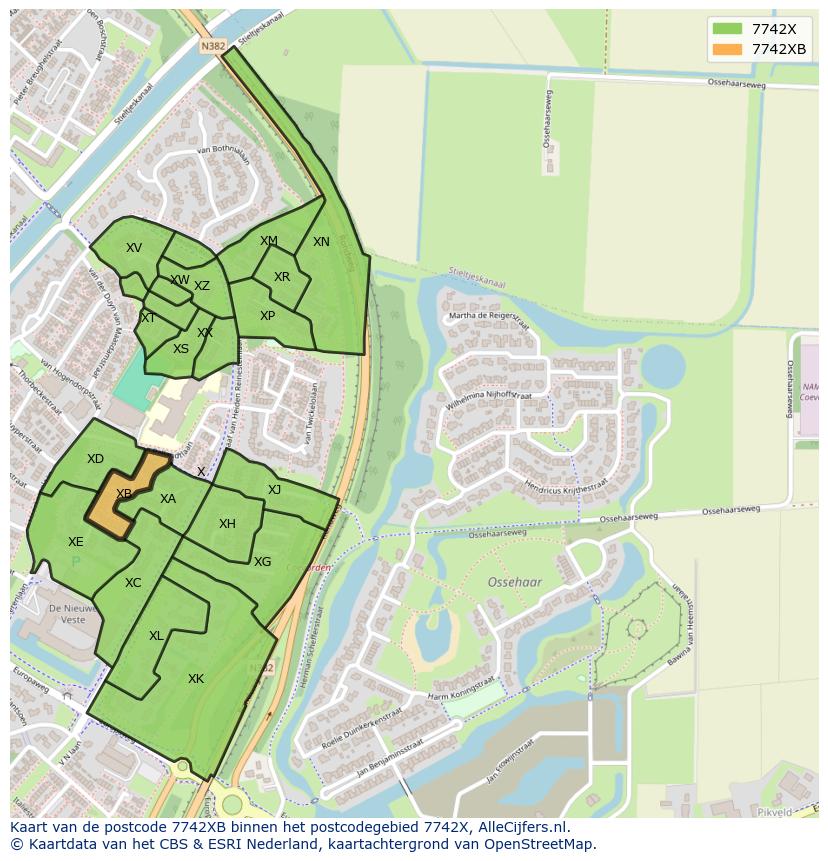 Afbeelding van het postcodegebied 7742 XB op de kaart.