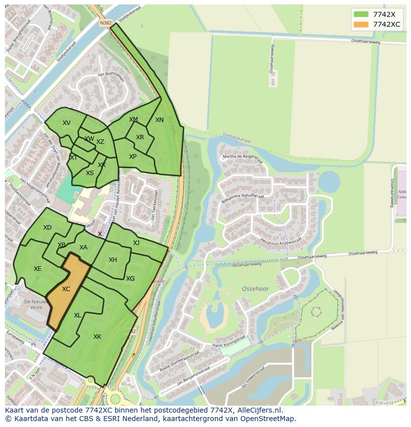 Afbeelding van het postcodegebied 7742 XC op de kaart.