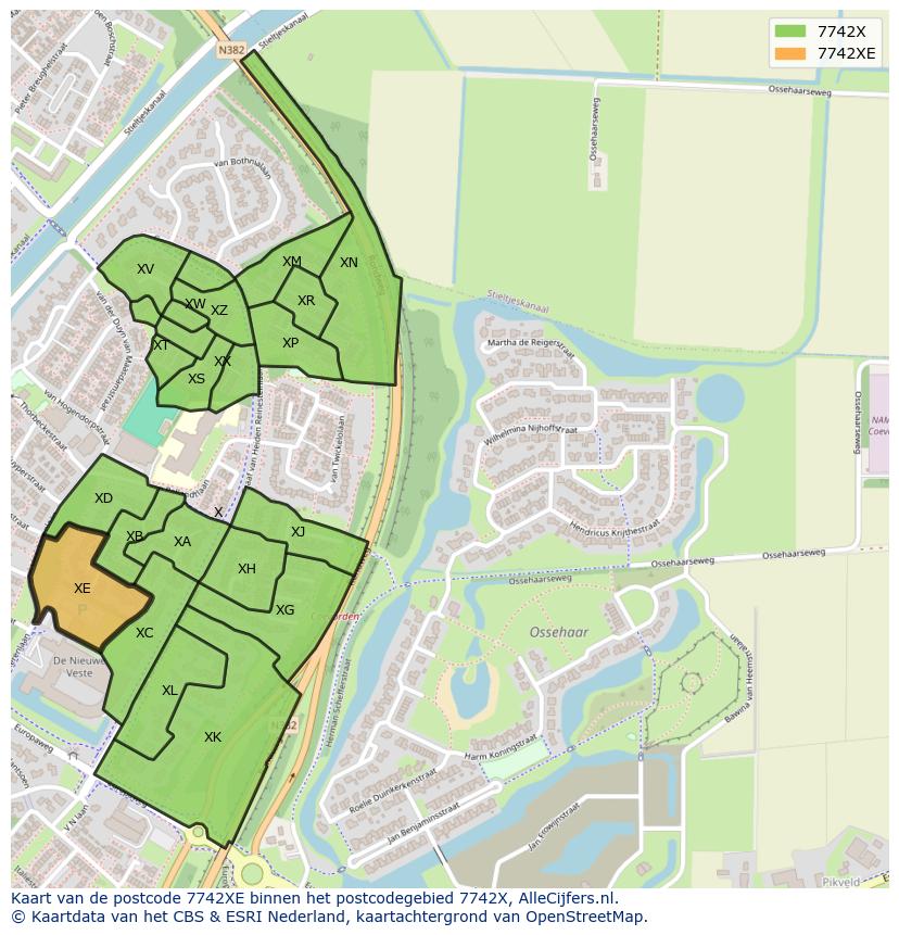 Afbeelding van het postcodegebied 7742 XE op de kaart.