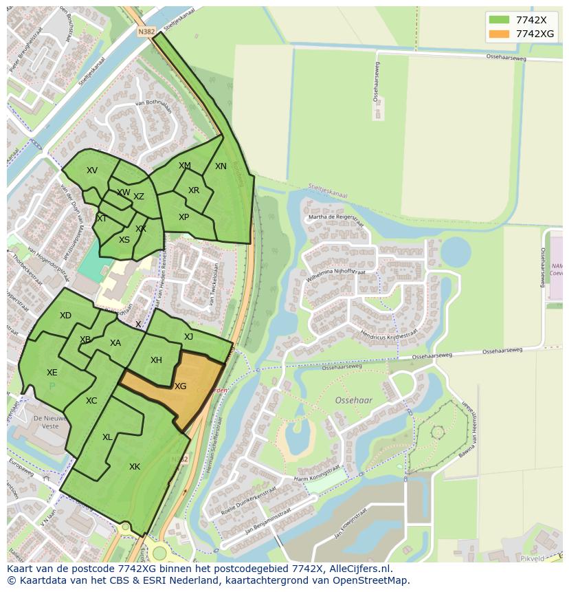 Afbeelding van het postcodegebied 7742 XG op de kaart.