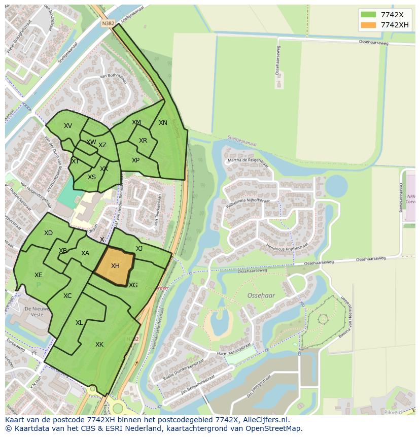Afbeelding van het postcodegebied 7742 XH op de kaart.
