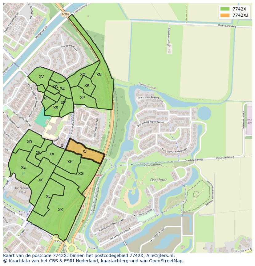 Afbeelding van het postcodegebied 7742 XJ op de kaart.