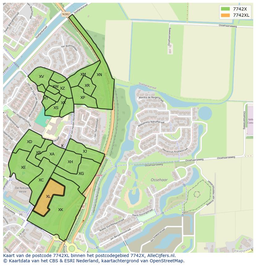 Afbeelding van het postcodegebied 7742 XL op de kaart.