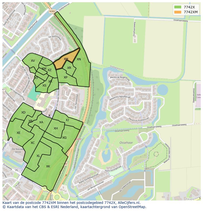 Afbeelding van het postcodegebied 7742 XM op de kaart.