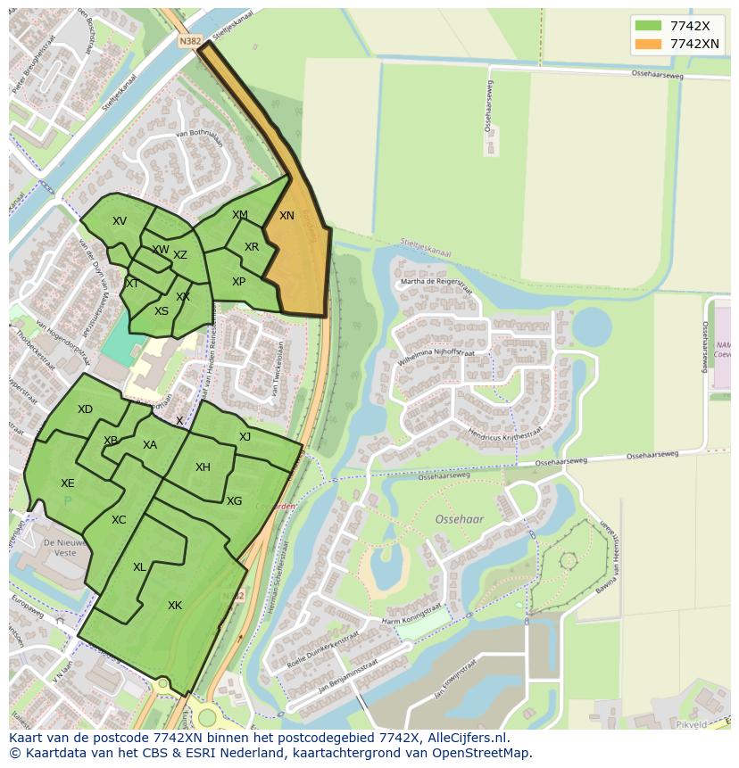 Afbeelding van het postcodegebied 7742 XN op de kaart.