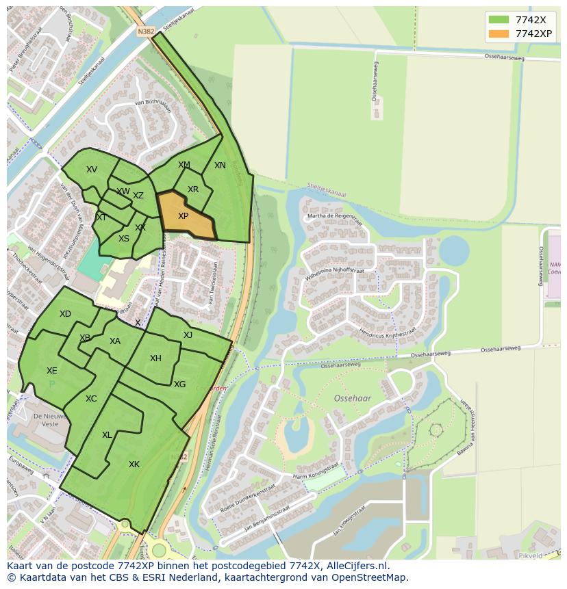 Afbeelding van het postcodegebied 7742 XP op de kaart.
