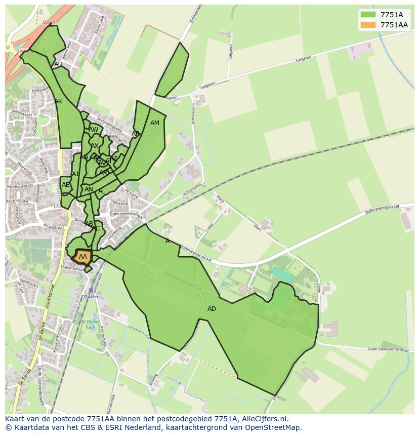 Afbeelding van het postcodegebied 7751 AA op de kaart.