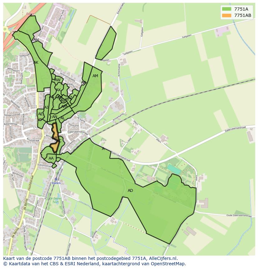 Afbeelding van het postcodegebied 7751 AB op de kaart.