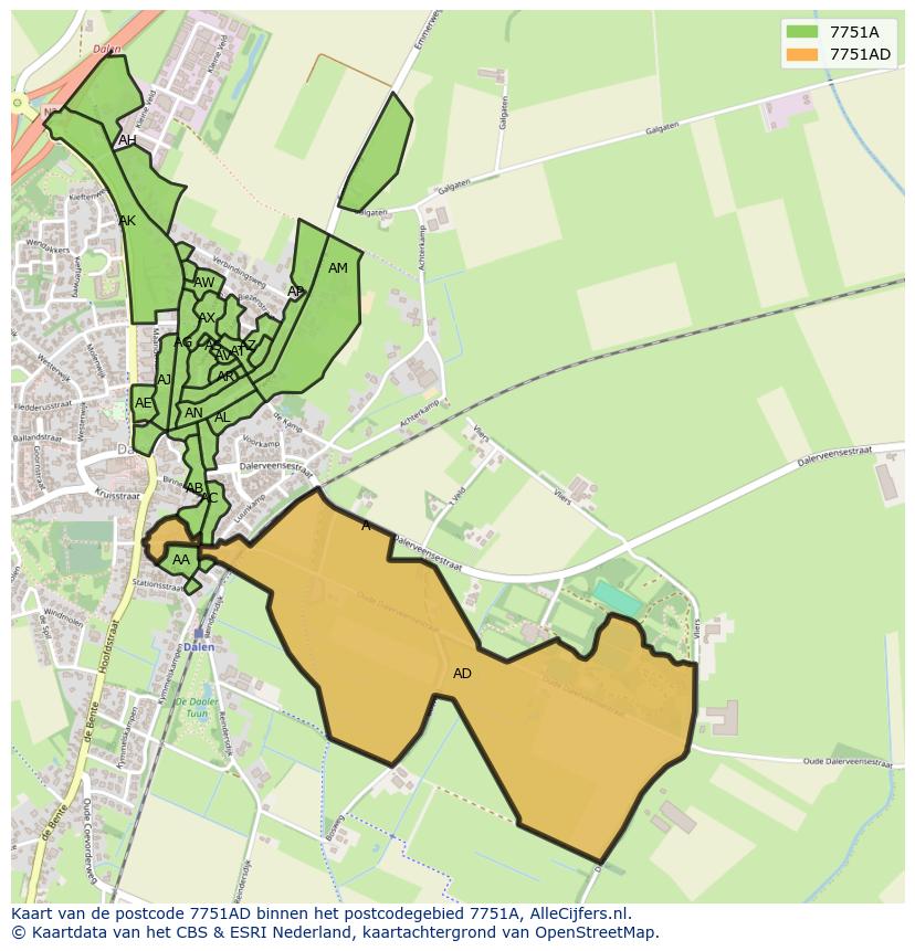 Afbeelding van het postcodegebied 7751 AD op de kaart.