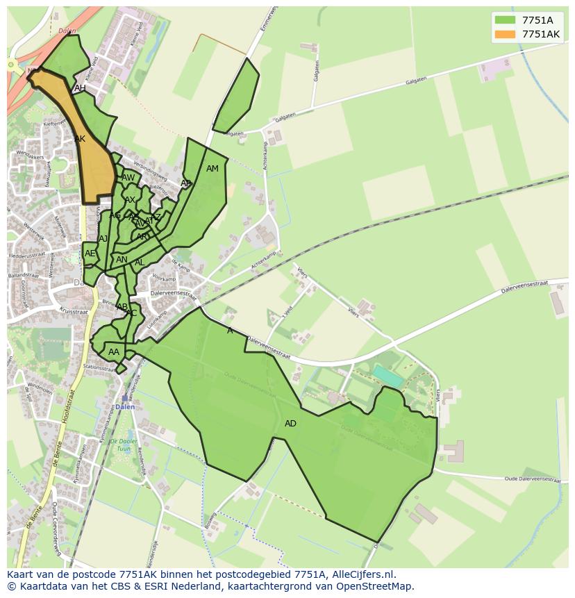 Afbeelding van het postcodegebied 7751 AK op de kaart.