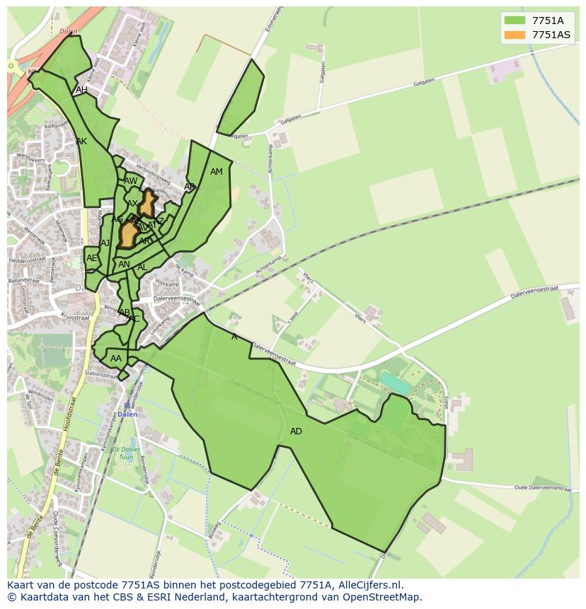 Afbeelding van het postcodegebied 7751 AS op de kaart.