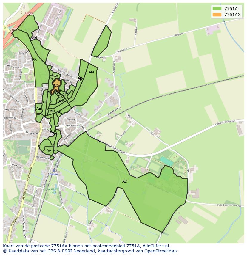 Afbeelding van het postcodegebied 7751 AX op de kaart.