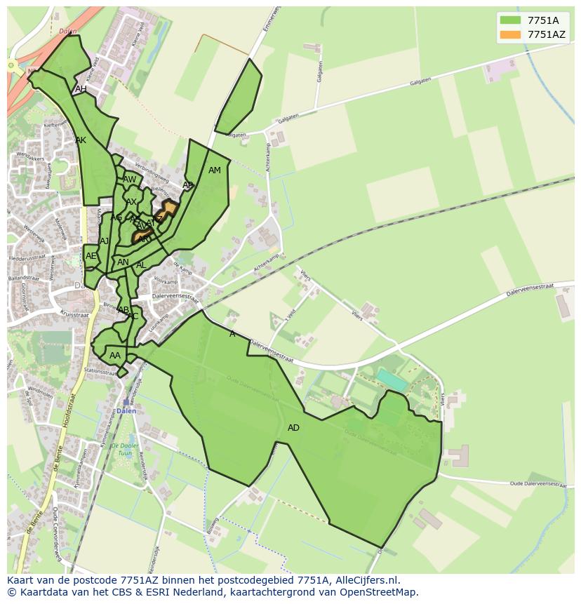 Afbeelding van het postcodegebied 7751 AZ op de kaart.