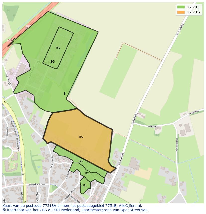 Afbeelding van het postcodegebied 7751 BA op de kaart.