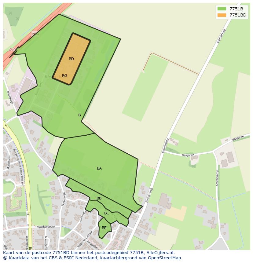 Afbeelding van het postcodegebied 7751 BD op de kaart.
