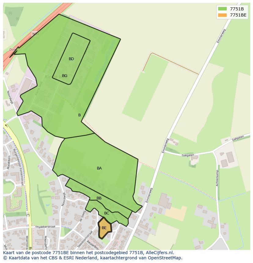 Afbeelding van het postcodegebied 7751 BE op de kaart.