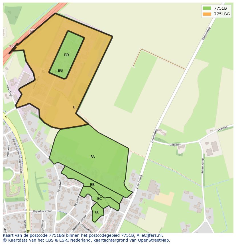 Afbeelding van het postcodegebied 7751 BG op de kaart.
