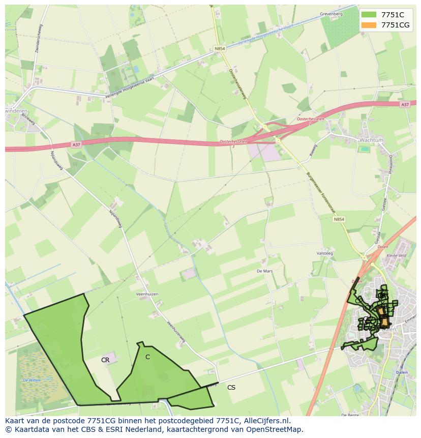 Afbeelding van het postcodegebied 7751 CG op de kaart.
