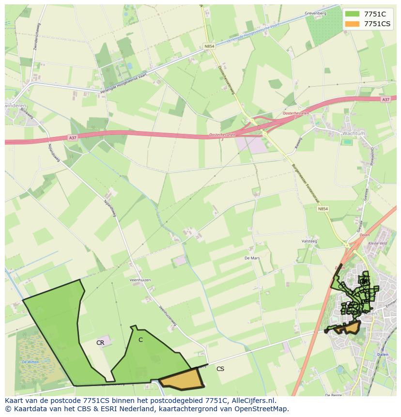 Afbeelding van het postcodegebied 7751 CS op de kaart.