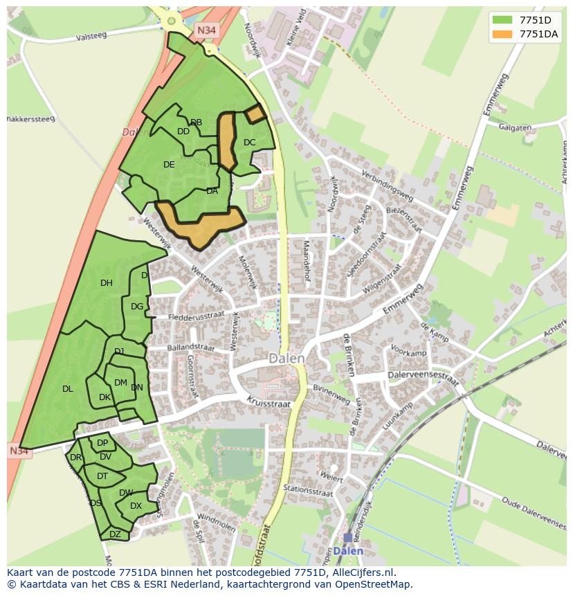 Afbeelding van het postcodegebied 7751 DA op de kaart.