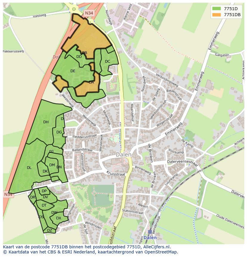 Afbeelding van het postcodegebied 7751 DB op de kaart.