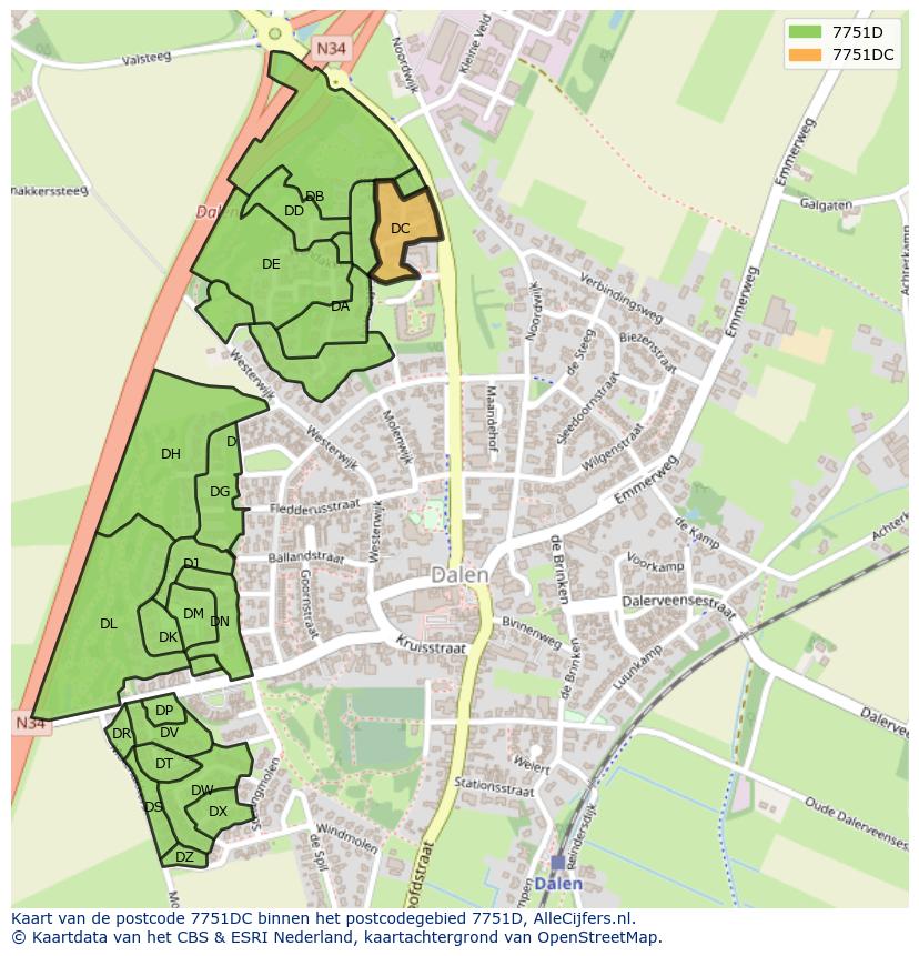 Afbeelding van het postcodegebied 7751 DC op de kaart.