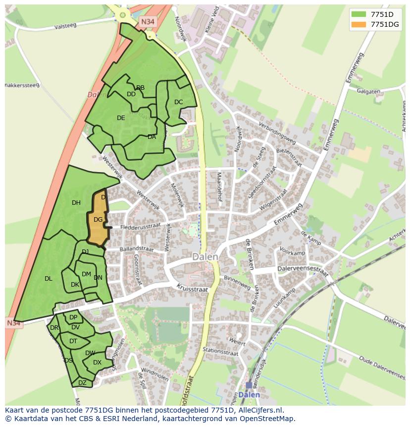 Afbeelding van het postcodegebied 7751 DG op de kaart.