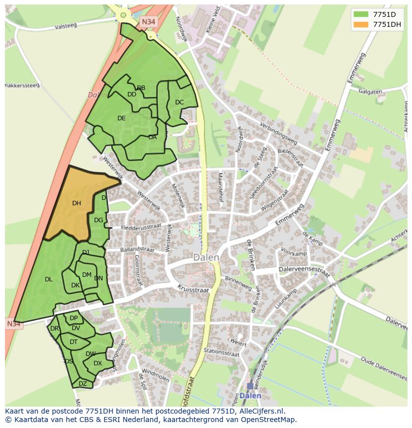 Afbeelding van het postcodegebied 7751 DH op de kaart.