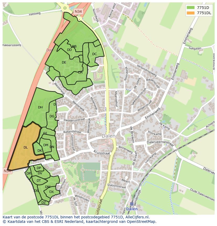 Afbeelding van het postcodegebied 7751 DL op de kaart.