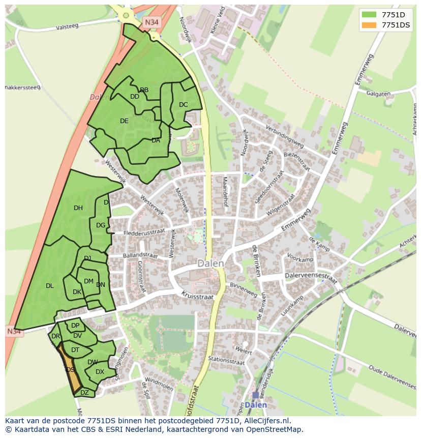 Afbeelding van het postcodegebied 7751 DS op de kaart.