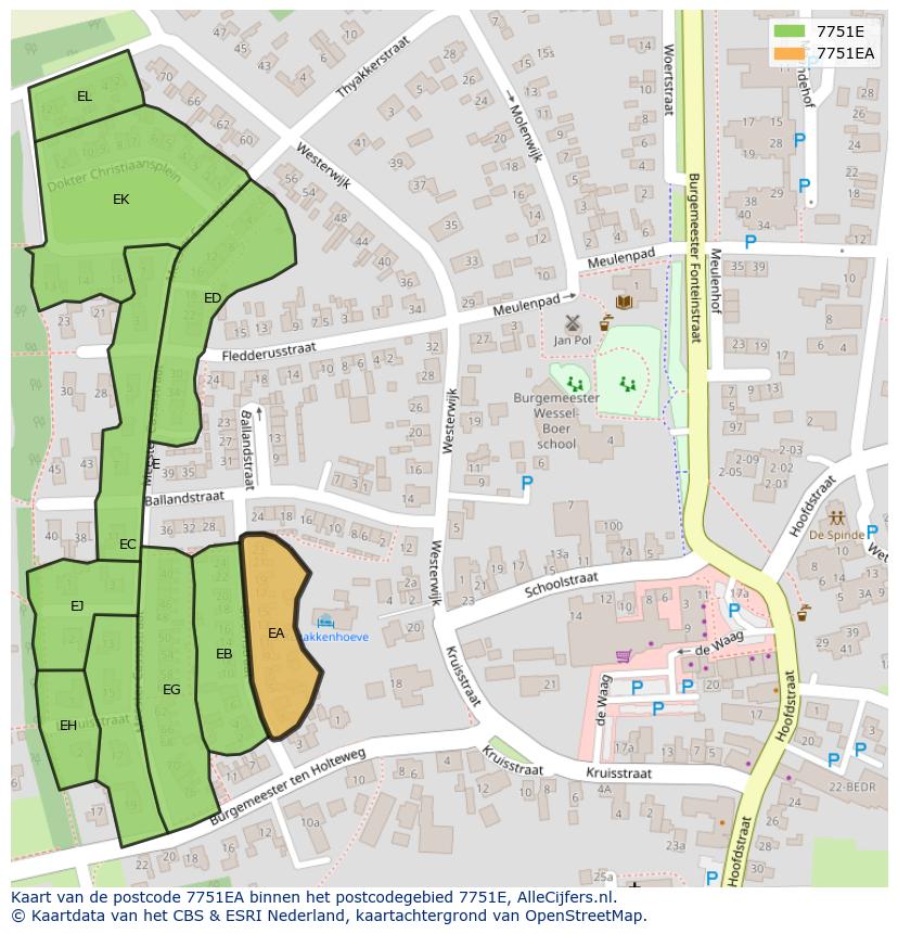 Afbeelding van het postcodegebied 7751 EA op de kaart.