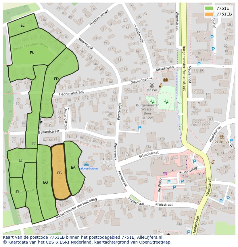 Afbeelding van het postcodegebied 7751 EB op de kaart.