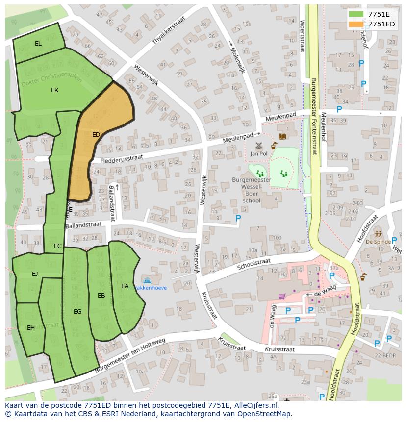 Afbeelding van het postcodegebied 7751 ED op de kaart.