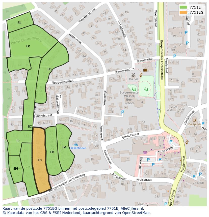 Afbeelding van het postcodegebied 7751 EG op de kaart.
