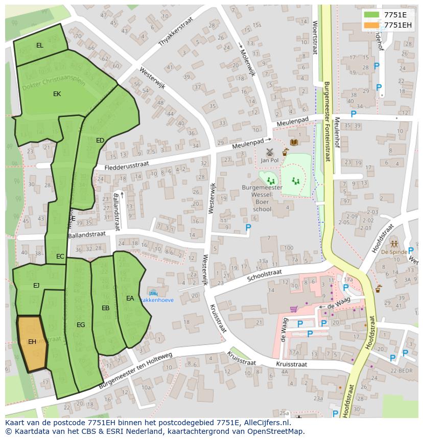 Afbeelding van het postcodegebied 7751 EH op de kaart.