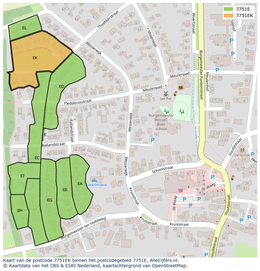 Afbeelding van het postcodegebied 7751 EK op de kaart.