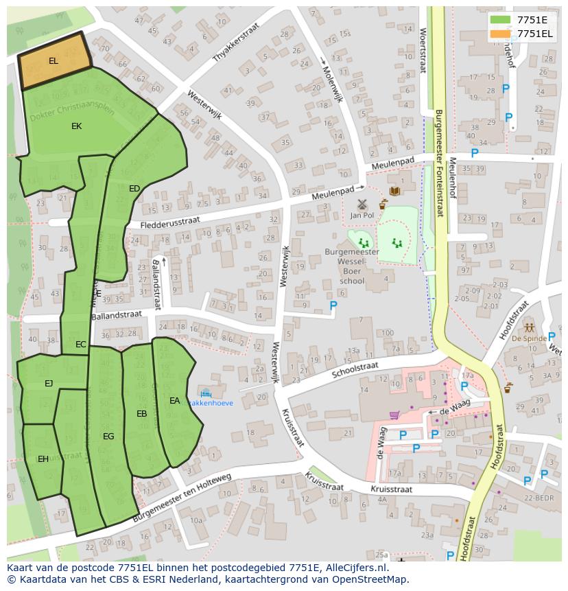 Afbeelding van het postcodegebied 7751 EL op de kaart.