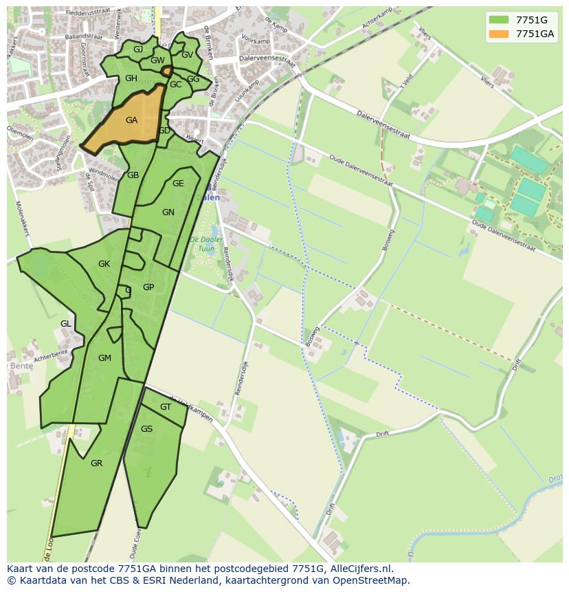 Afbeelding van het postcodegebied 7751 GA op de kaart.