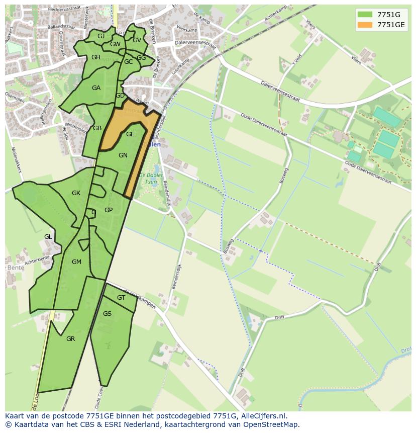 Afbeelding van het postcodegebied 7751 GE op de kaart.
