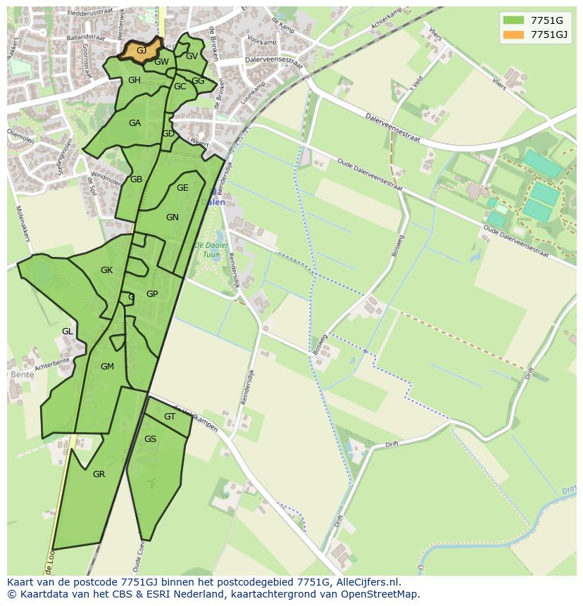 Afbeelding van het postcodegebied 7751 GJ op de kaart.
