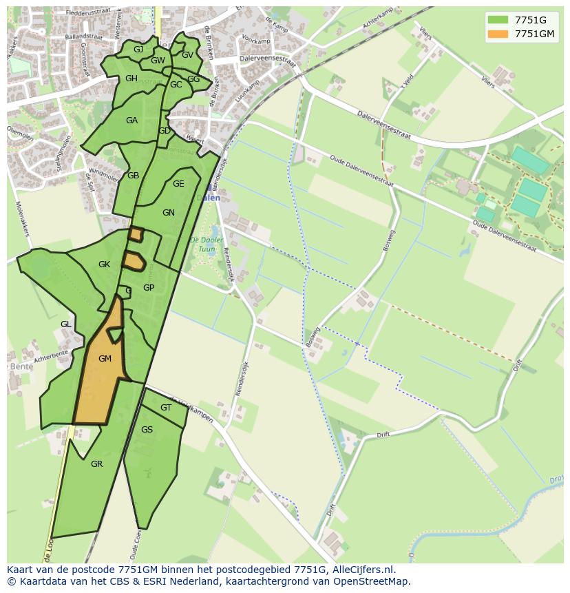 Afbeelding van het postcodegebied 7751 GM op de kaart.
