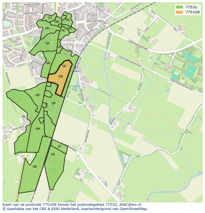Afbeelding van het postcodegebied 7751 GN op de kaart.